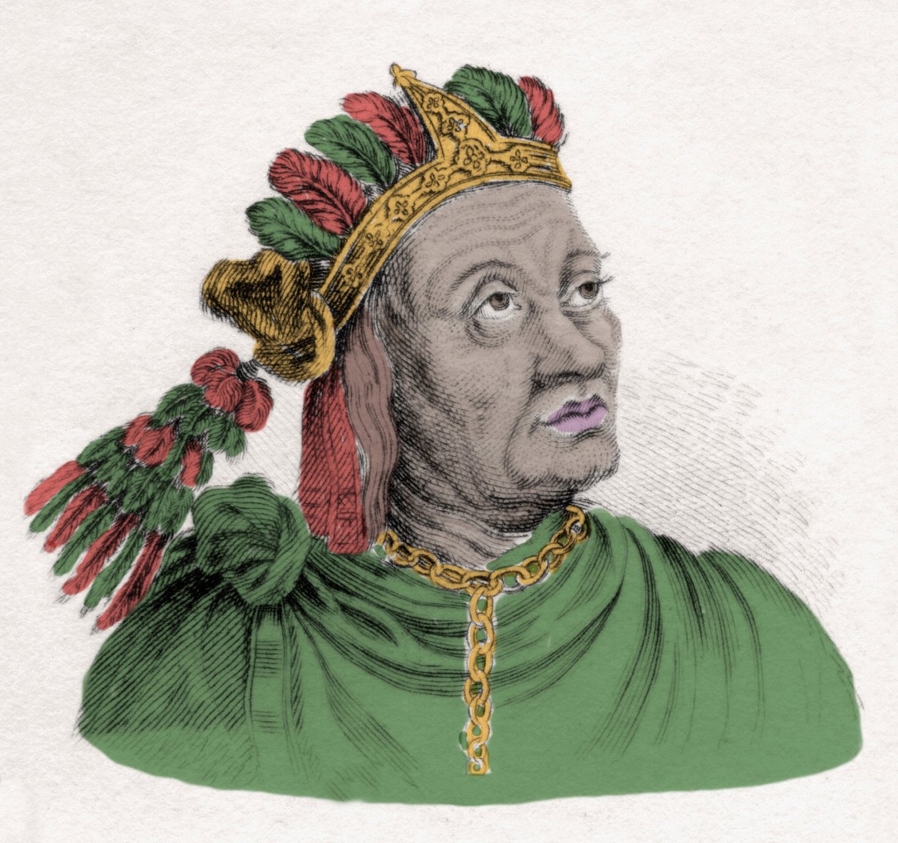 Porträtt av Atahualpa (1502-1533), Inkarikets siste kejsare. Gravyr av 1800-talet. Milanese av Anonymous Anonymous
