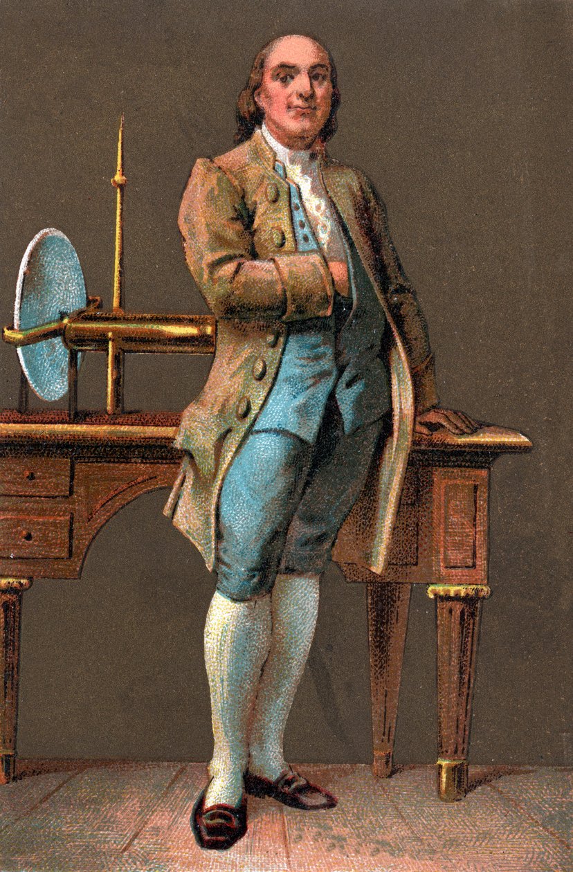 Porträtt av BENJAMIN FRANKLIN (1706-1790) amerikansk tryckare, förläggare, vetenskapsman, uppfinnare, statsman och diplomat. Kromolitografi Privat samling av Anonymous Anonymous