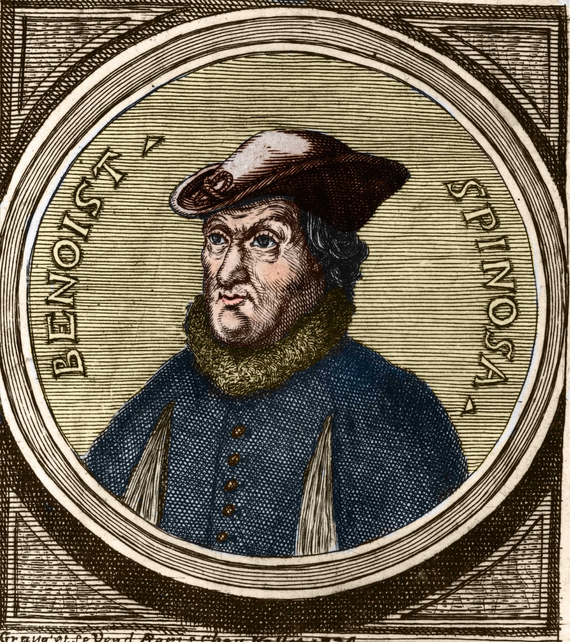 Porträtt av Baruch Spinoza (1632-1677), holländsk filosof, även känd som Bento de Espinosa eller Benedictus de Spinoza eller Benoit de Spinoza. Gravyr från 1600-talet av Anonymous Anonymous