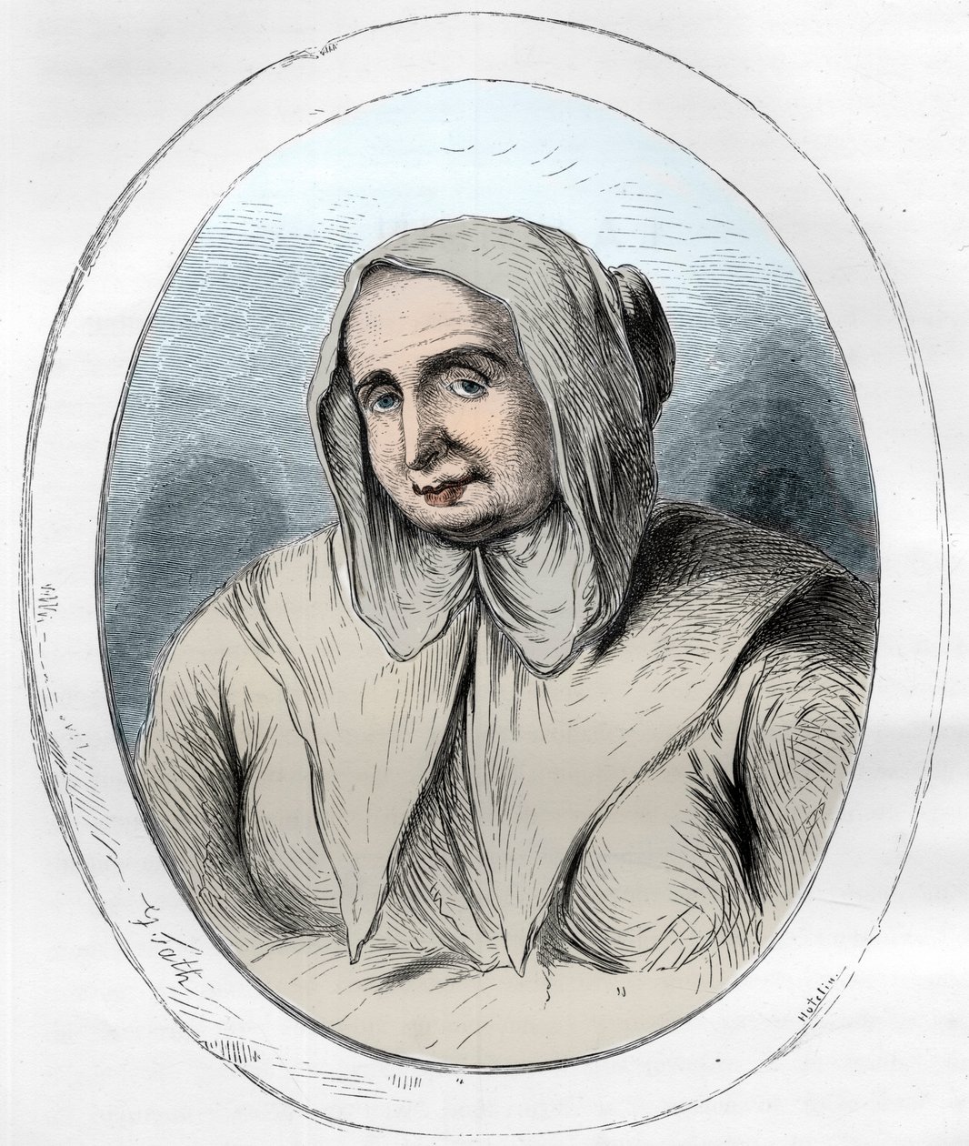 Porträtt av Catherine Monvoisin (La Voisin) (1640-1680) (gravyr) - Affaire des poisons: Catherine Deshayes, fru Monvoisin och smeknamnet La Voisin (1640-1680) - Gravyr från 1863 i "Le Livre Rouge - Histoire De L