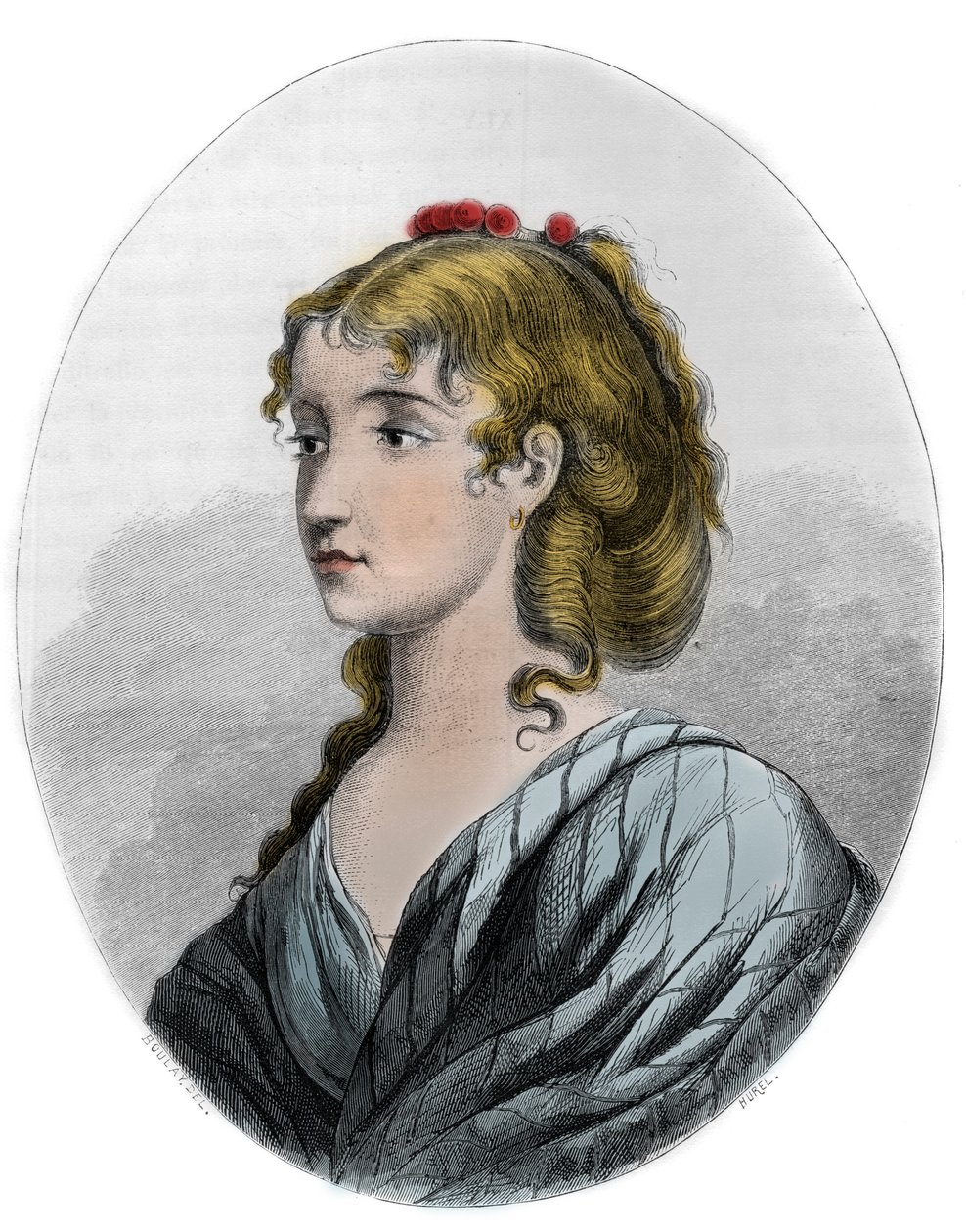 Porträtt av Cecile Aimee Renault (1774-1794), fransk revolutionär - gravyr från 1863 i "Le Livre Rouge - Histoire De L