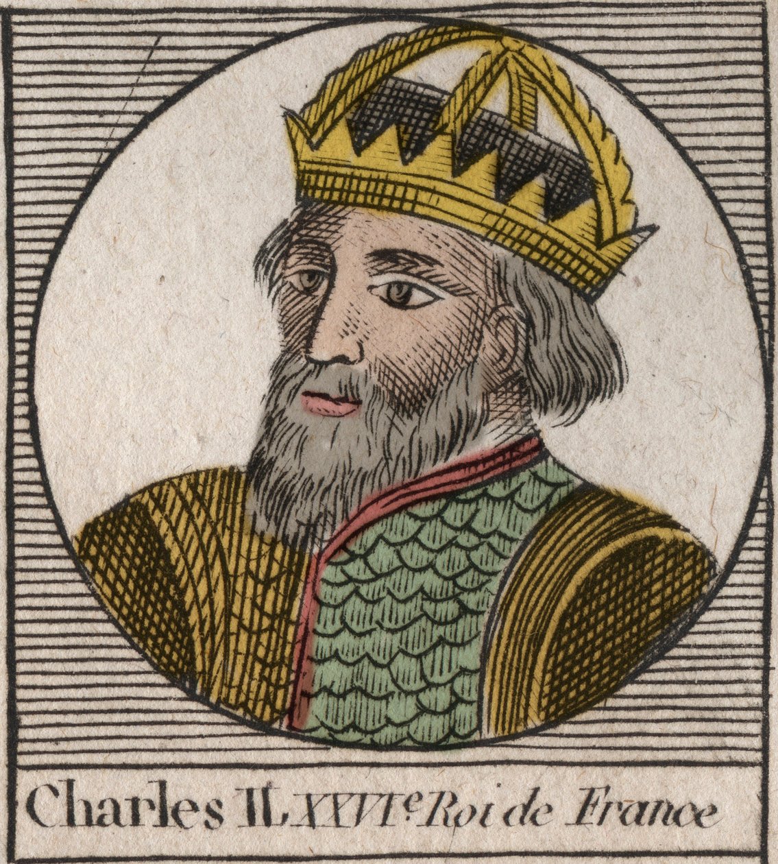 Porträtt av Karl II den skallige (823-877), kung av Frankrike - Karl II (823-877) den skallige - gravyr från "Instruction sur l