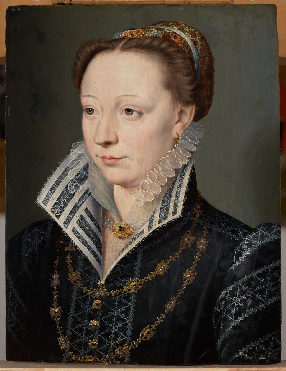 Porträtt av Claude Catherine de Clermont-Tonnerre, hertiginna av Retz (1543–1603), ca 1571 (olja på panel) av Anonymous Anonymous