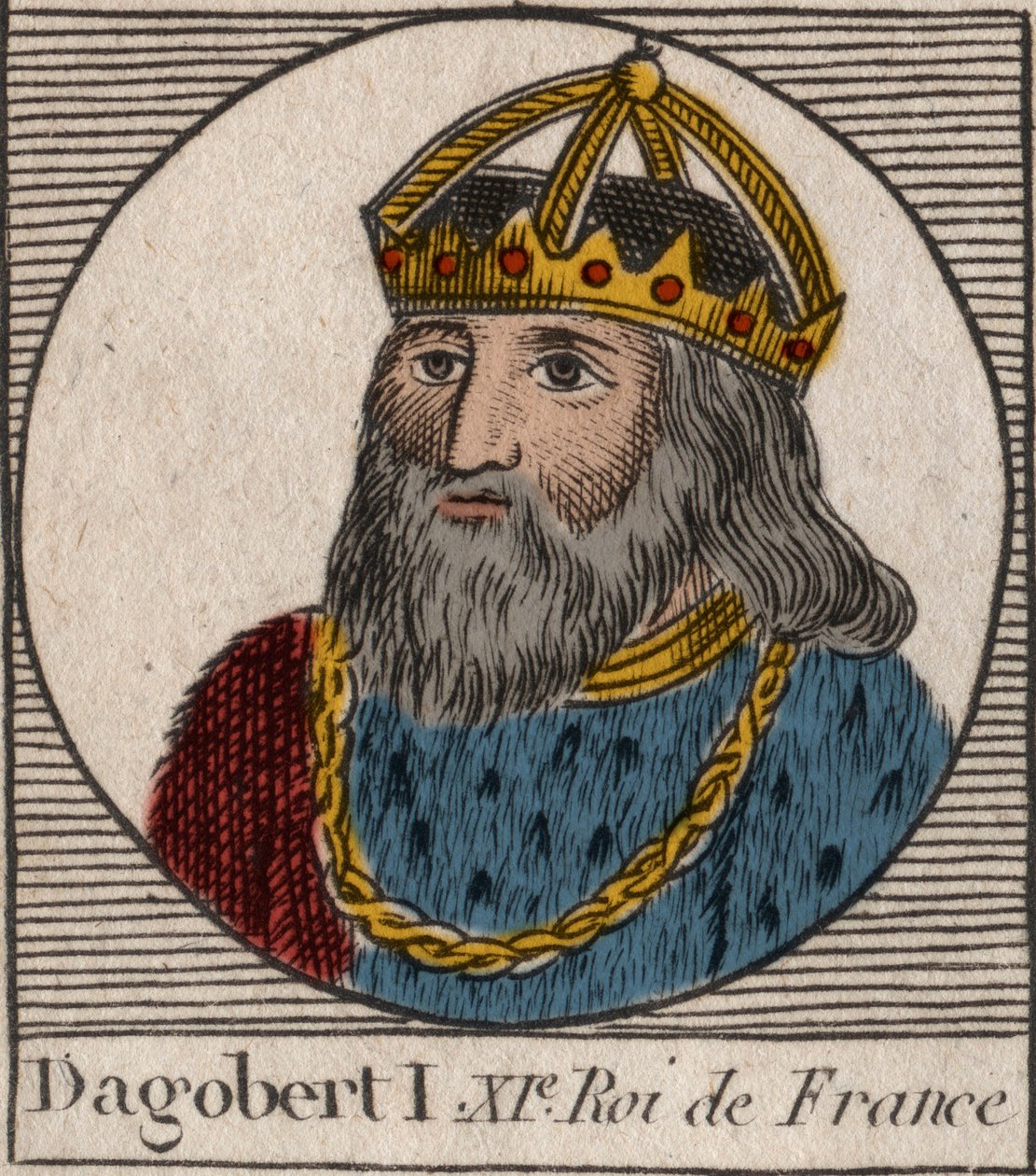 Porträtt av Dagobert, frankernas kung från 628 till 638 - Dagobert (605-39) Frankernas kung - gravyr från "Instruction sur l
