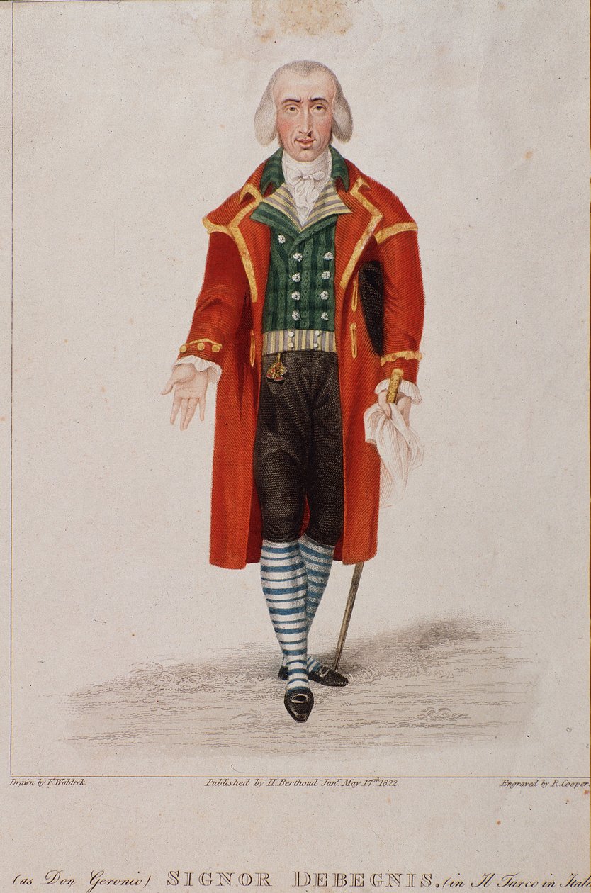 Porträtt av Don Geronio tolkat av Dennis, karaktär från Turken i Italien, opera av Gioachino Rossini av Anonymous Anonymous