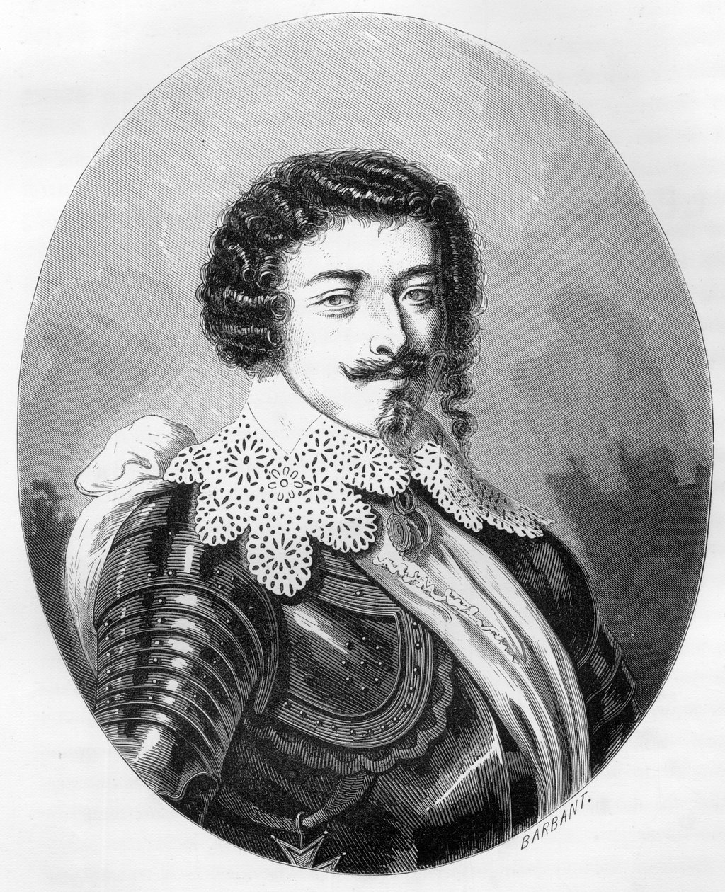 Porträtt av hertig Henrik II av Montmorency (Montmorenci) (1595-1632) - Gravyr från 1863 i "Le Livre Rouge - Histoire De L