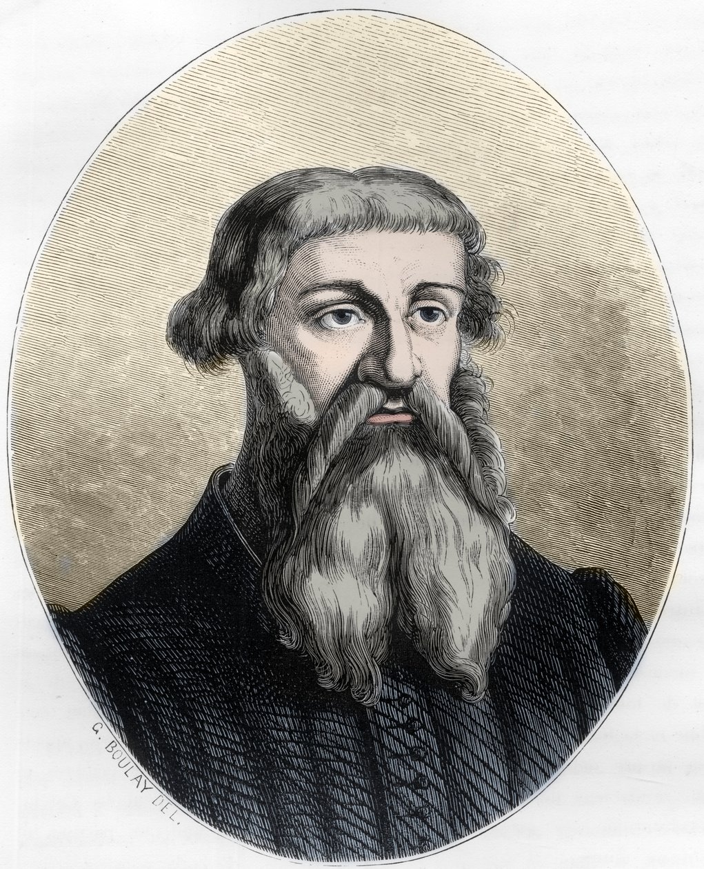 Porträtt av Etienne Dolet, fransk forskare, översättare och tryckare - porträtt av Etienne Dolet (1509 -1546), fransk författare, poet, tryckare, humanist - Gravyr från 1863 i "Le Livre Rouge - Histoire De L