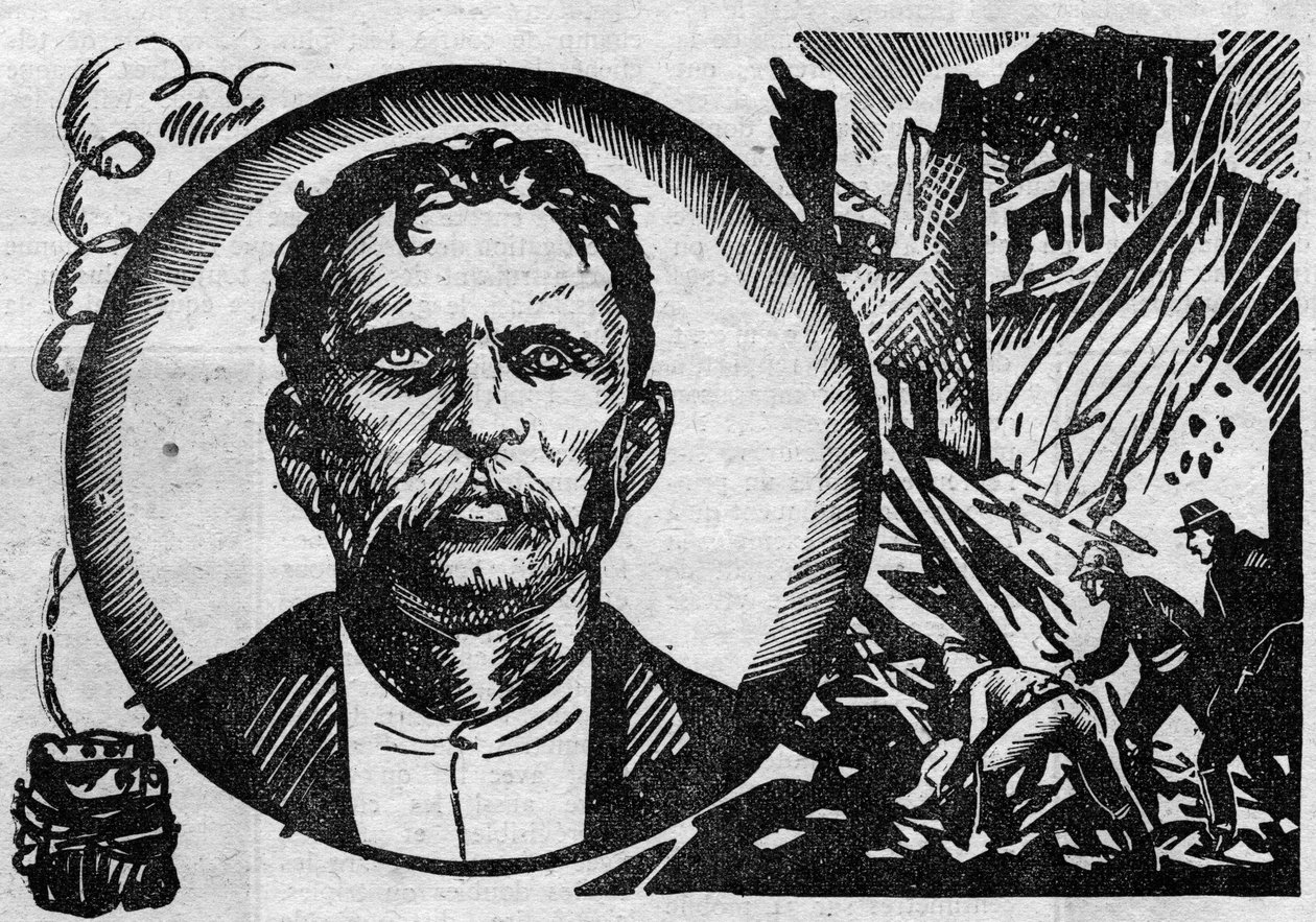 Porträtt av Francois Claudius Koenigstein dit Ravachol (1859-1892), terrorist och anarkist. Illustration hämtad från "" Le petit journal illustrious"" 1931 av Anonymous Anonymous