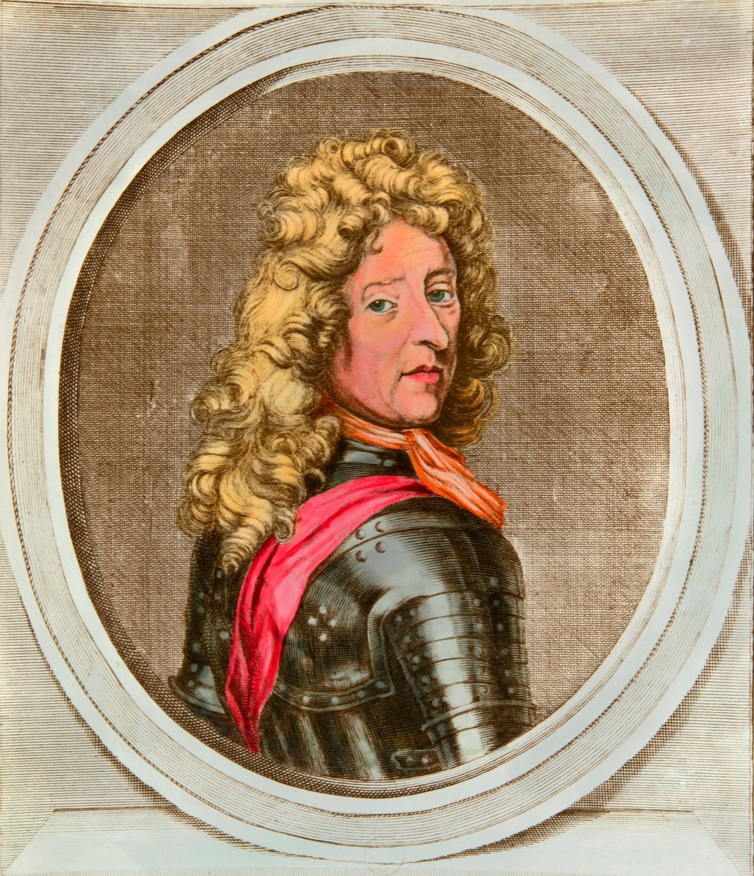 Porträtt av Frederic Armand av Schomberg, känd som marekalen av Schomberg (Schonberg) (1615-1690), chefsgeneral för armén som 1688 installerade prinsen och premiärministern i Holland William av Orange (1650-1702), under den ärorika revolutionen av E av Anonymous Anonymous