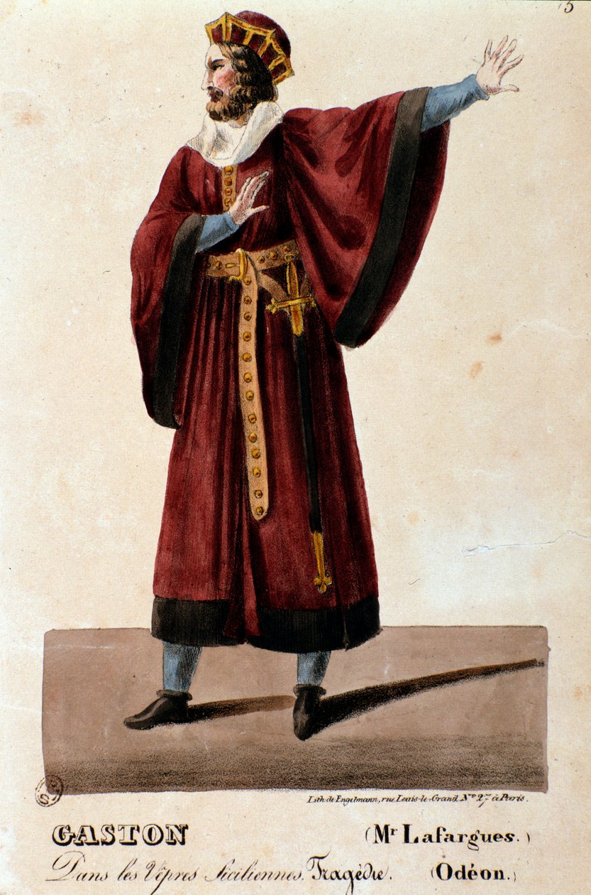 Porträtt av Gaston tolkat av Lafargues i The Sicilian Vespers (I vespri siciliani) opera av Giuseppe Verdi av Anonymous Anonymous