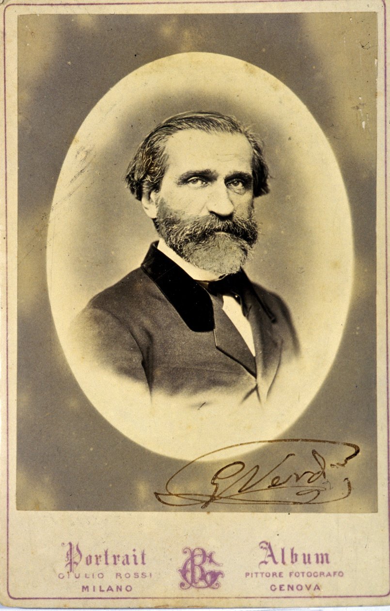 Porträtt av Giuseppe Verdi (1813-1901), italiensk kompositör. ca 1850.Privat samling.Milano av Anonymous Anonymous