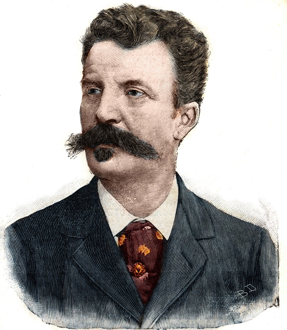 Porträtt av Guy de Maupassant (1850-1893) fransk författare. Gravyr i "" Le Peute Parisien"" av Anonymous Anonymous
