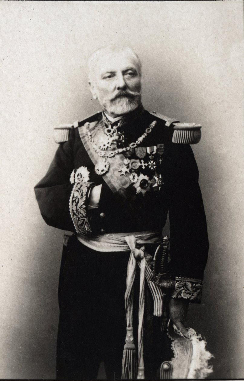 Porträtt av Hyacinthe Laurent Theophile Aube (amiral Aube) (1826-1890), fransk amiral. FPL samling. av Anonymous Anonymous