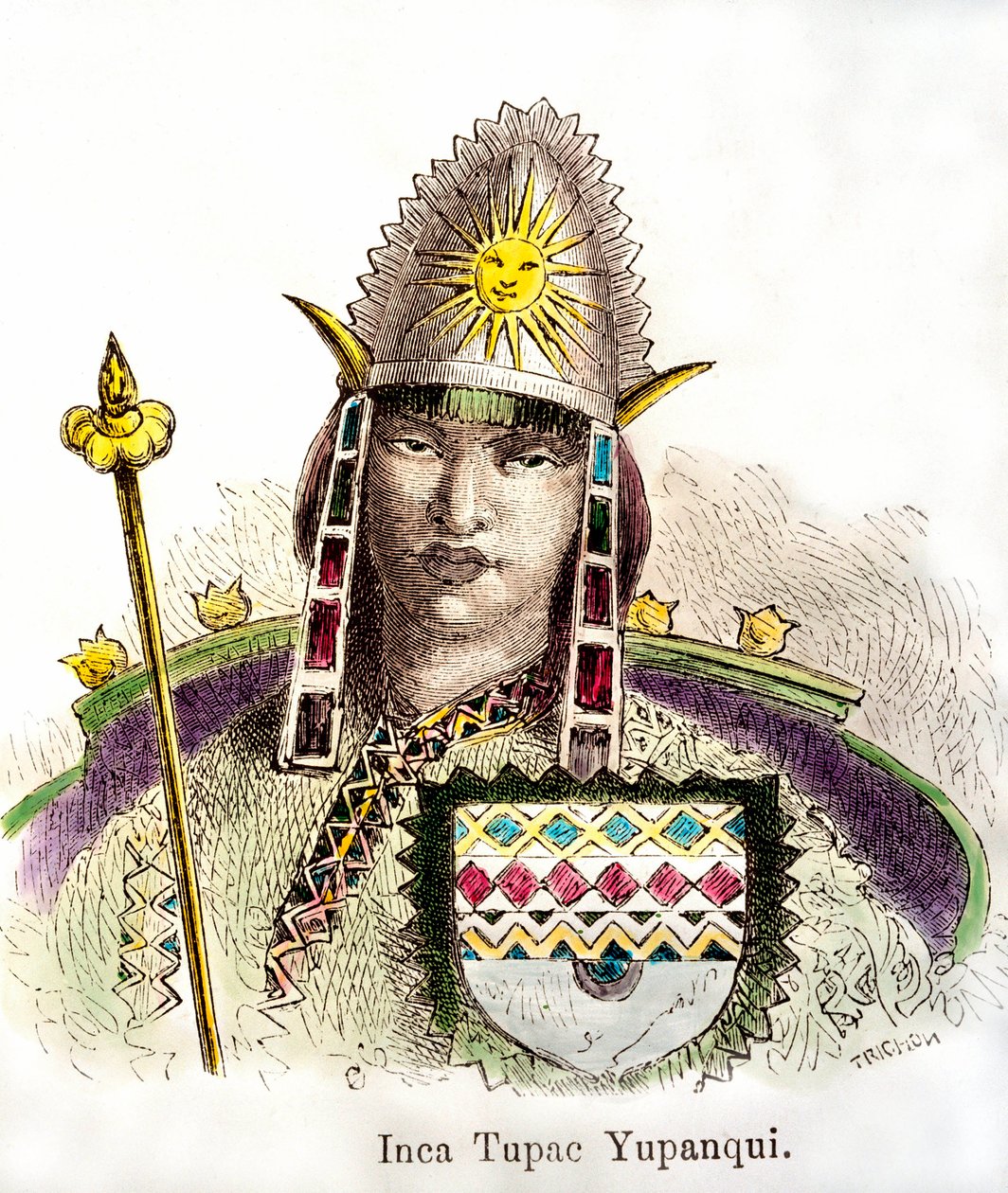 Porträtt av inkakejsaren Tupac Yupanqui (regnant från 1471-1493). 1800-talsgravyr Privat samling av Anonymous Anonymous