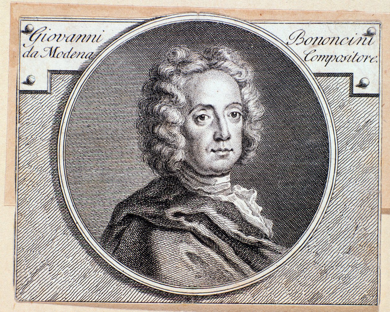 Porträtt av den italienska barockkompositören och cellisten Giovanni Battista Bononcini (gravyr. 1700-talet) av Anonymous Anonymous