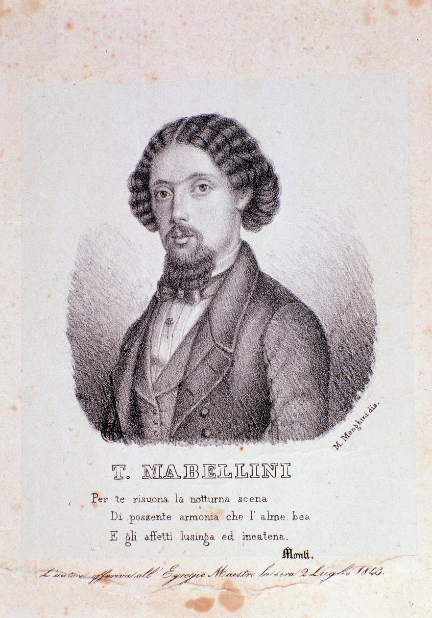 Porträtt av den italienske kompositören Theodore Mabellini (1817-1897) Gravyr. 1843. Milanesisk privatsamling av Anonymous Anonymous
