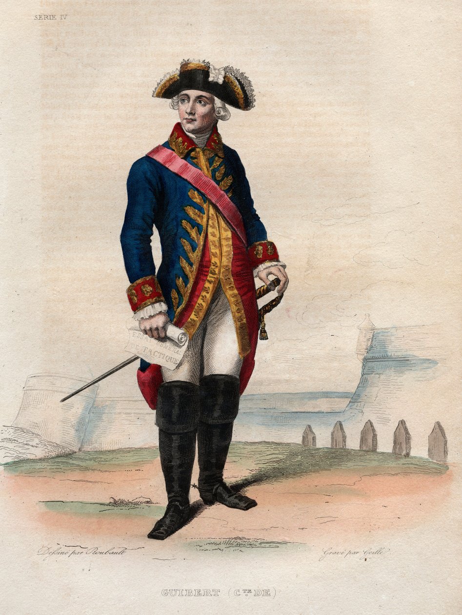Porträtt av Jacques Antoine Hippolyte (Jacques-Antoine-Hippolyte), greve av Guibert (1743-1790), fransk general och militärförfattare - Illustration från "" Le Plutarque Français"" av Edmond Mennechet av Anonymous Anonymous