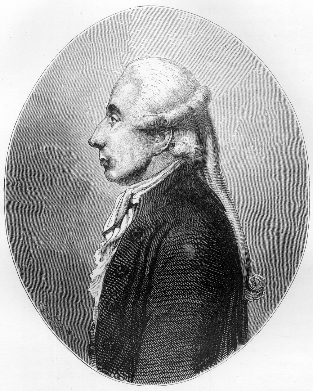 Porträtt av Jean Sylvain Bailly (1736 - 1793) forskare och politiker, borgmästare i Paris från 1789 till 1791 - Gravyr från 1863 i "" Le Livre Rouge - Histoire De L