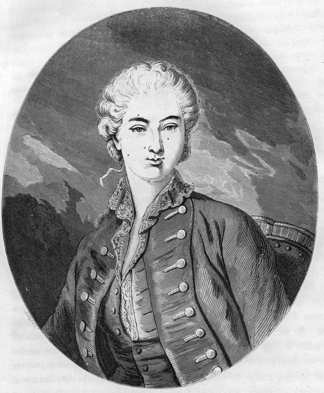 Porträtt av Jeanne Becu, grevinnan (eller madame) du Barry (1743-1793), sista älskarinna till Ludvig XV - Gravyr från 1863 i "" Le Livre Rouge - Histoire De L