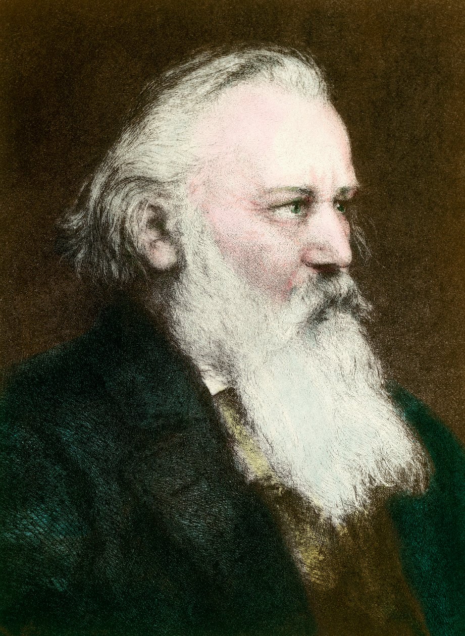 Porträtt av Johannes Brahms (1833-1897), tysk kompositör”” Gravyr av 1800-talet Privatsamling av Anonymous Anonymous