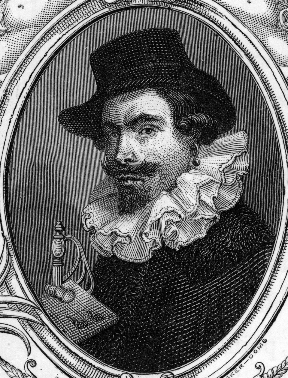 Porträtt av Leonello Spada eller Lionello Spada (1576-1622) italiensk målare. gravyr av 1859 i "" gallerierna i Europa - Italien "" av armengaud. Privat samling. av Anonymous Anonymous