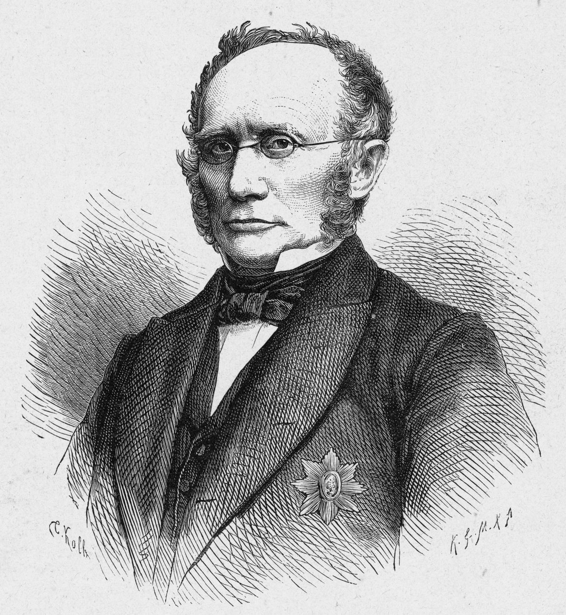 Porträtt av Ludwig Windthorst (1812-1891), tysk katolsk politiker. Gravyr i "The Catholic Missions in the XIXth Century"" av Louis-Eugene (Louis Eugene) Louvet. privat samling. av Anonymous Anonymous