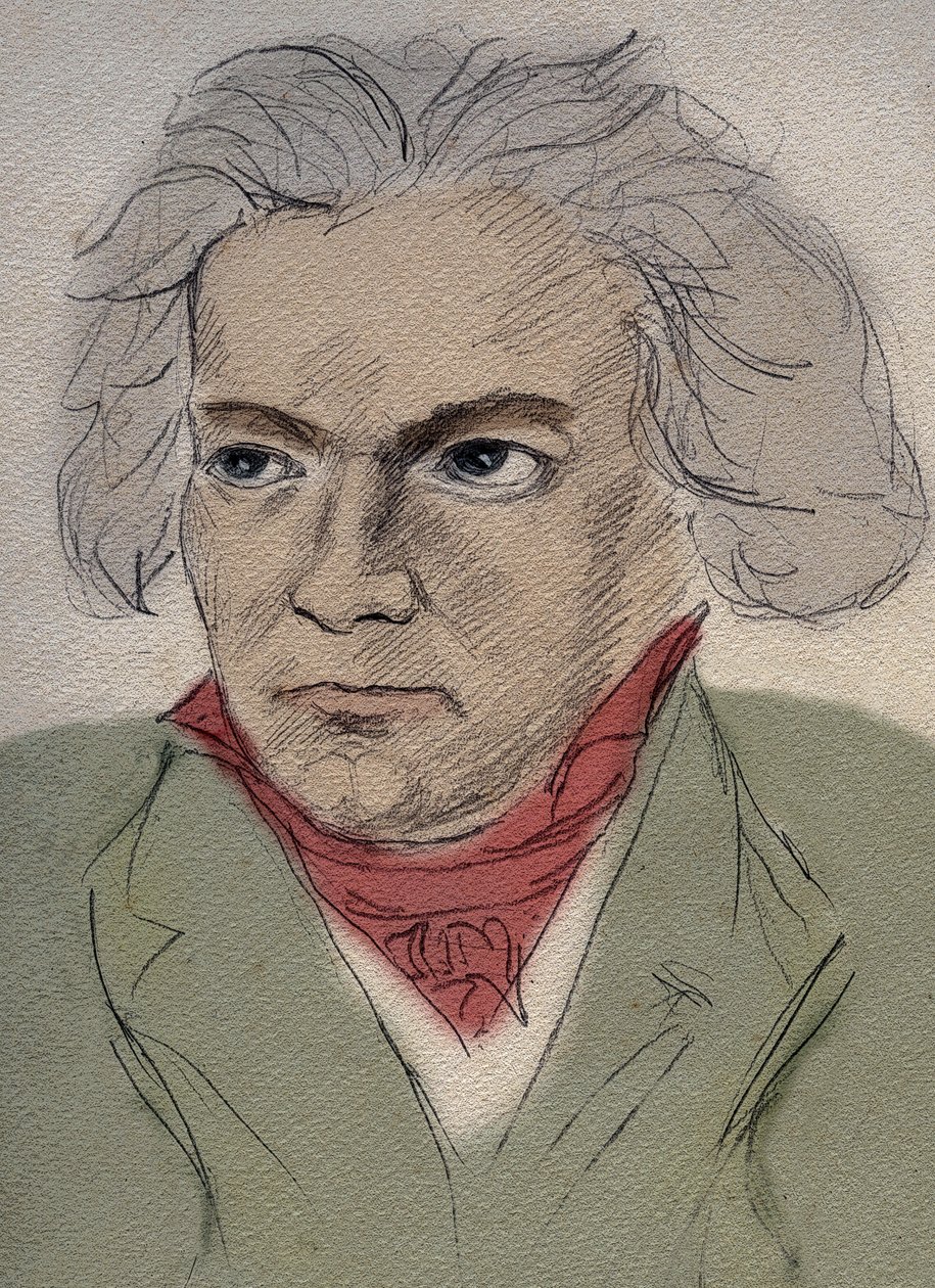 Porträtt av Ludwig van Beethoven (1770-1827) tysk kompositör - anonym teckning från början av 1900-talet - Privat samling - av Anonymous Anonymous