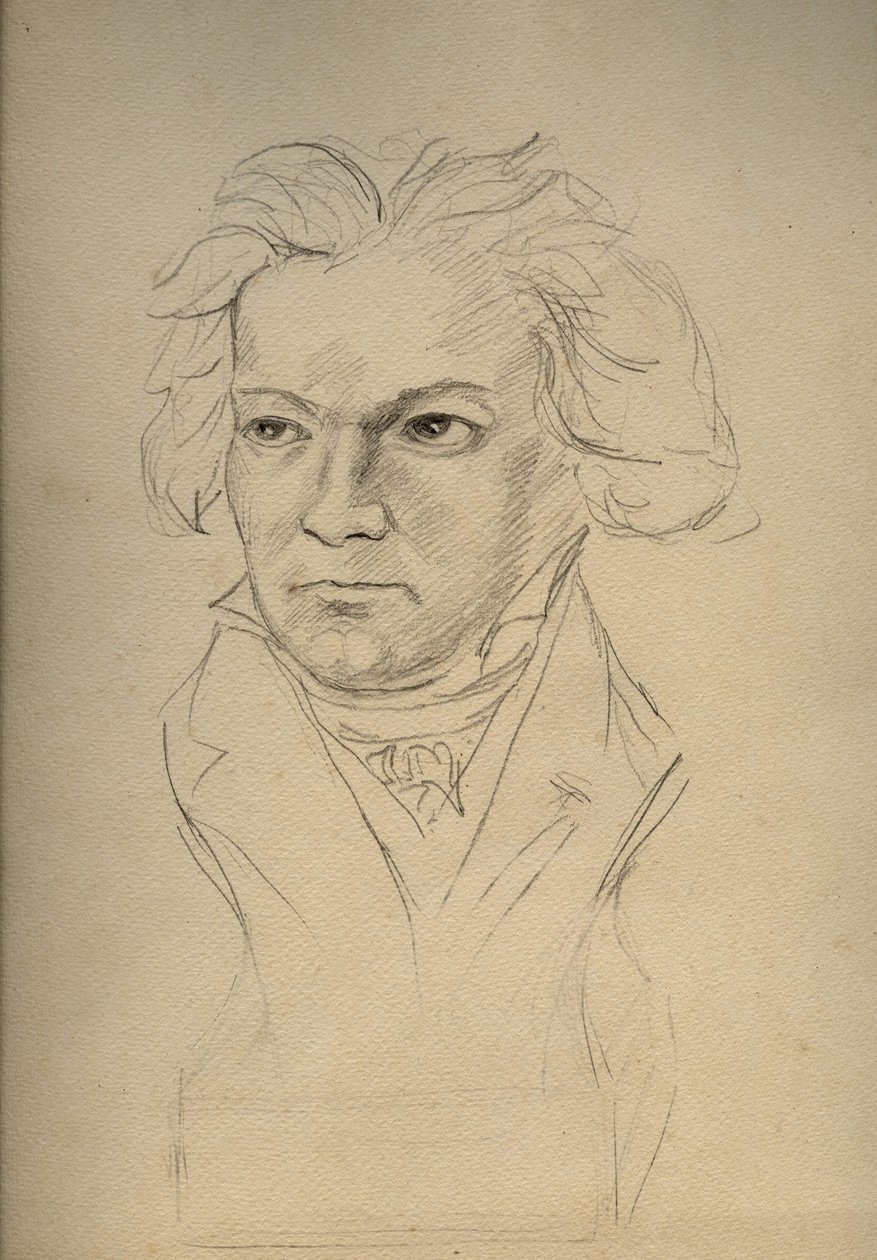 Porträtt av Ludwig van Beethoven (1770-1827) tysk kompositör - anonym teckning från början av 1900-talet - Privat samling - av Anonymous Anonymous