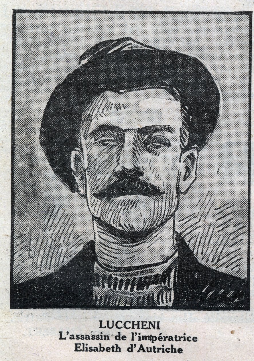 Porträtt av Luigi Lucheni (1873-1910), italiensk anarkist, mördare 1898 av Elisabeth de Wittelsbach, en kejsarinna av Österrike känd som Sissi. Gravyr i "" L