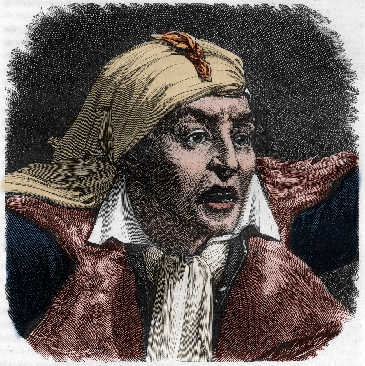 Porträtt av Marat (1743-1793) - porträtt av Jean-Paul (Jean Paul) Marat (1743-1793) politiker, fransk journalist - Gravyr i "Histoire des Girondins" av Alphonse de Lamartine (1790-1869) 1865-1866 - Privat samling av Anonymous Anonymous