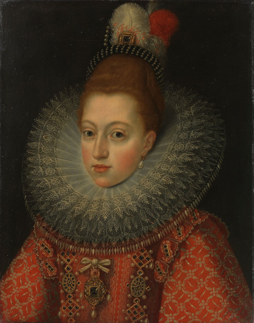 Porträtt av Margareta av Österrike (1584-1611) drottning av Spanien, ca 1600 (olja på koppar) av Anonymous Anonymous