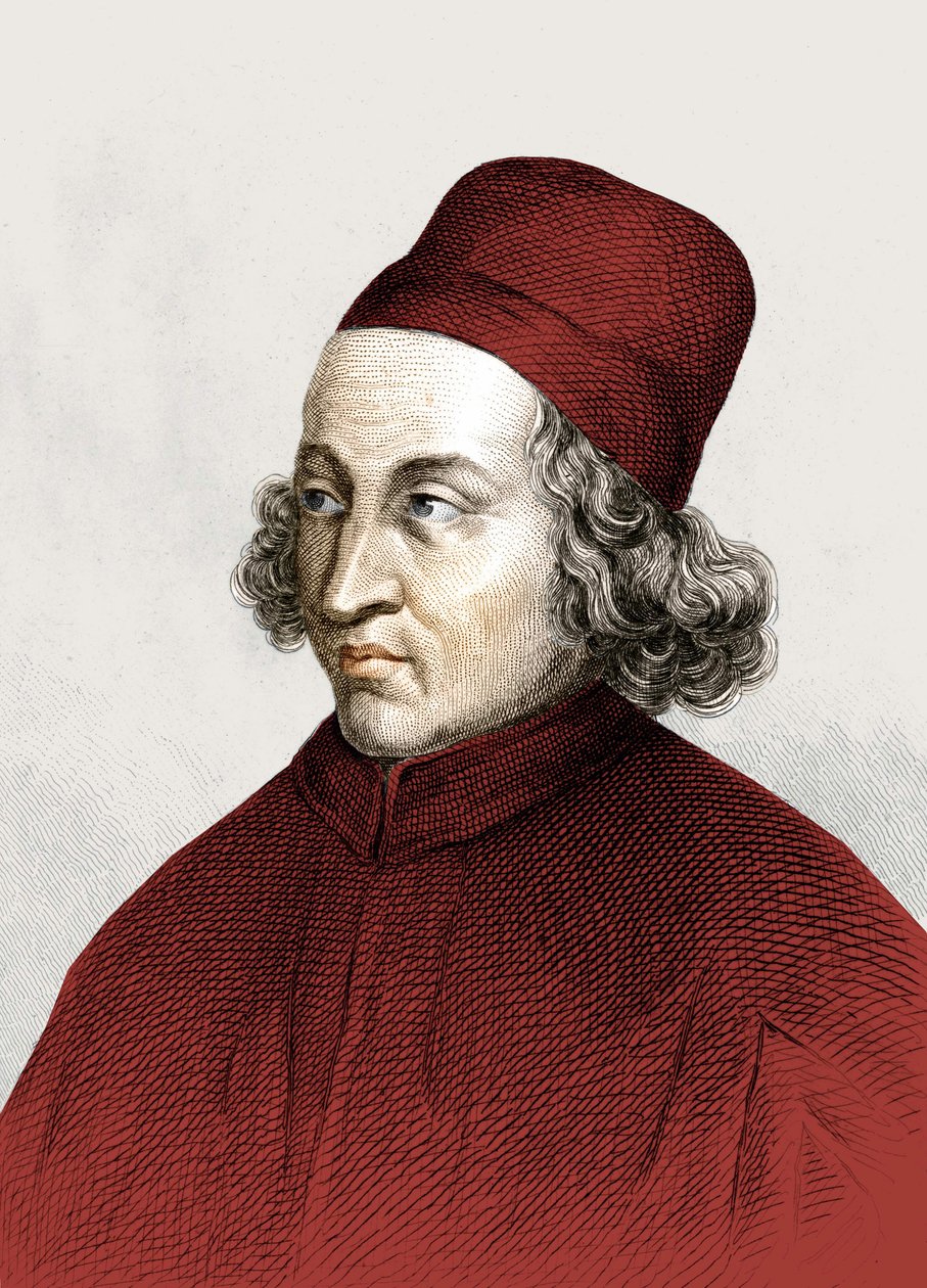 Porträtt av Marsilio Ficino, dit en francais Marsile Ficin (1433 - 1499), gravyr från 1700-talet. av Anonymous Anonymous