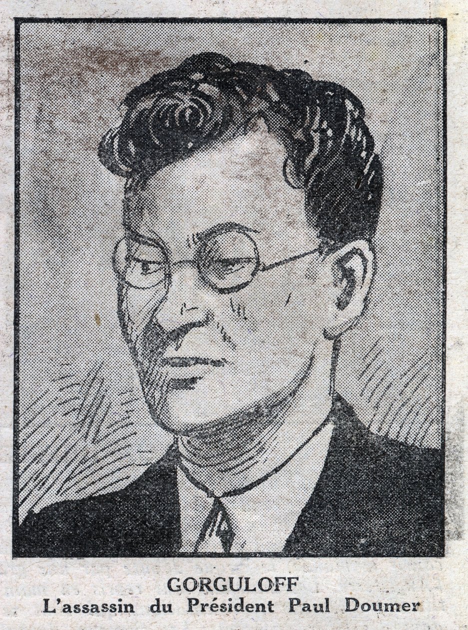 Porträtt av Paul Gorgulov eller Gorguloff (1895-1932), mördare av Frankrikes president Paul Doumer (1857-1932). Gravyr i "L
