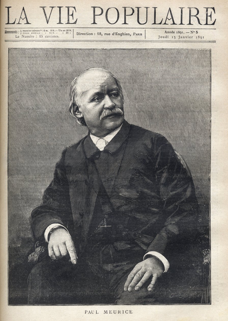Porträtt av Paul Meurice (1818-1905), fransk författare. Gravyr i "Populärt liv"" av Anonymous Anonymous