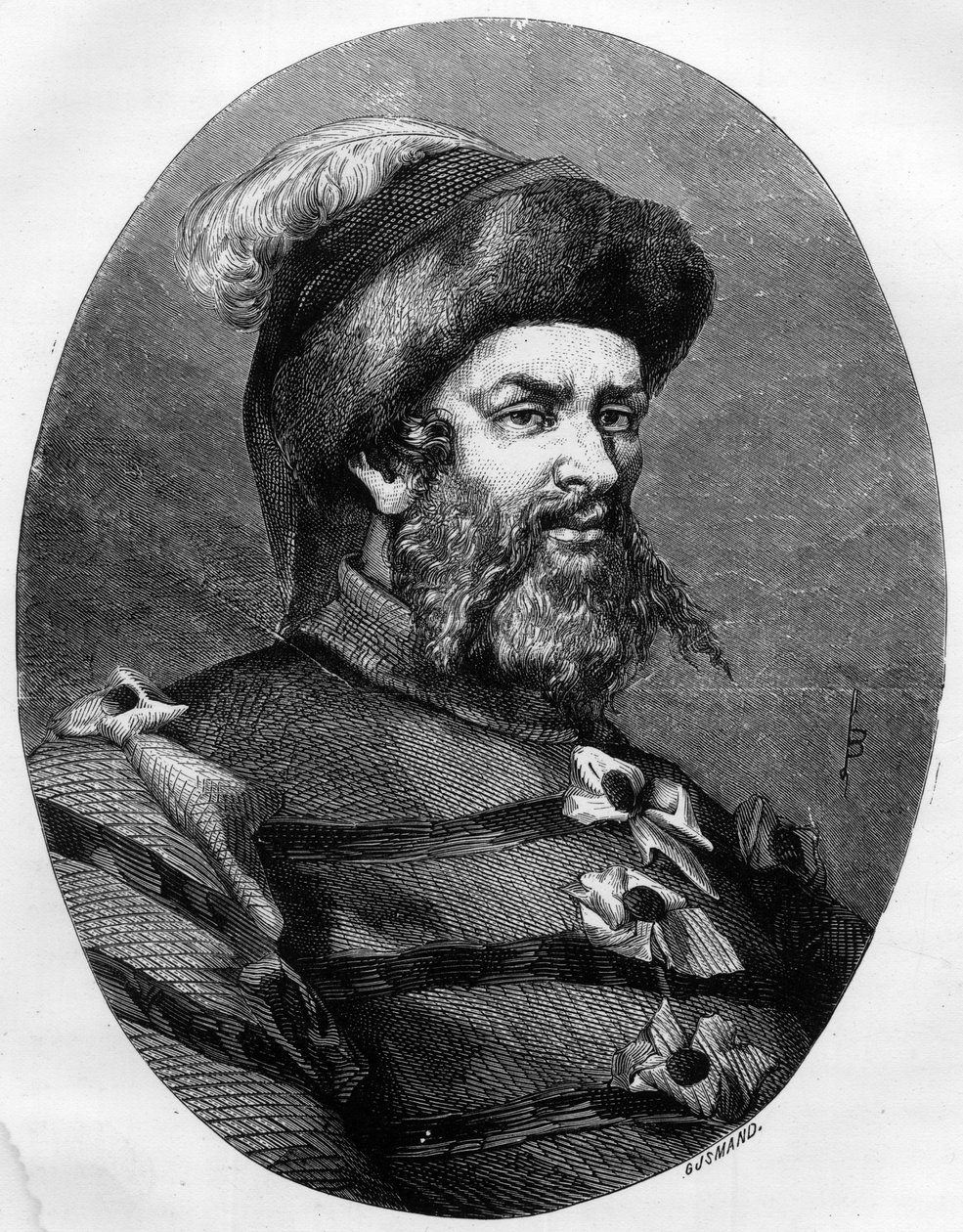 Porträtt av Philippe Guillery (Guilleri) (1566-1608) Fransk brigand - Gravyr av Leon Bailly från 1863 i "" Le Livre Rouge - Histoire De L