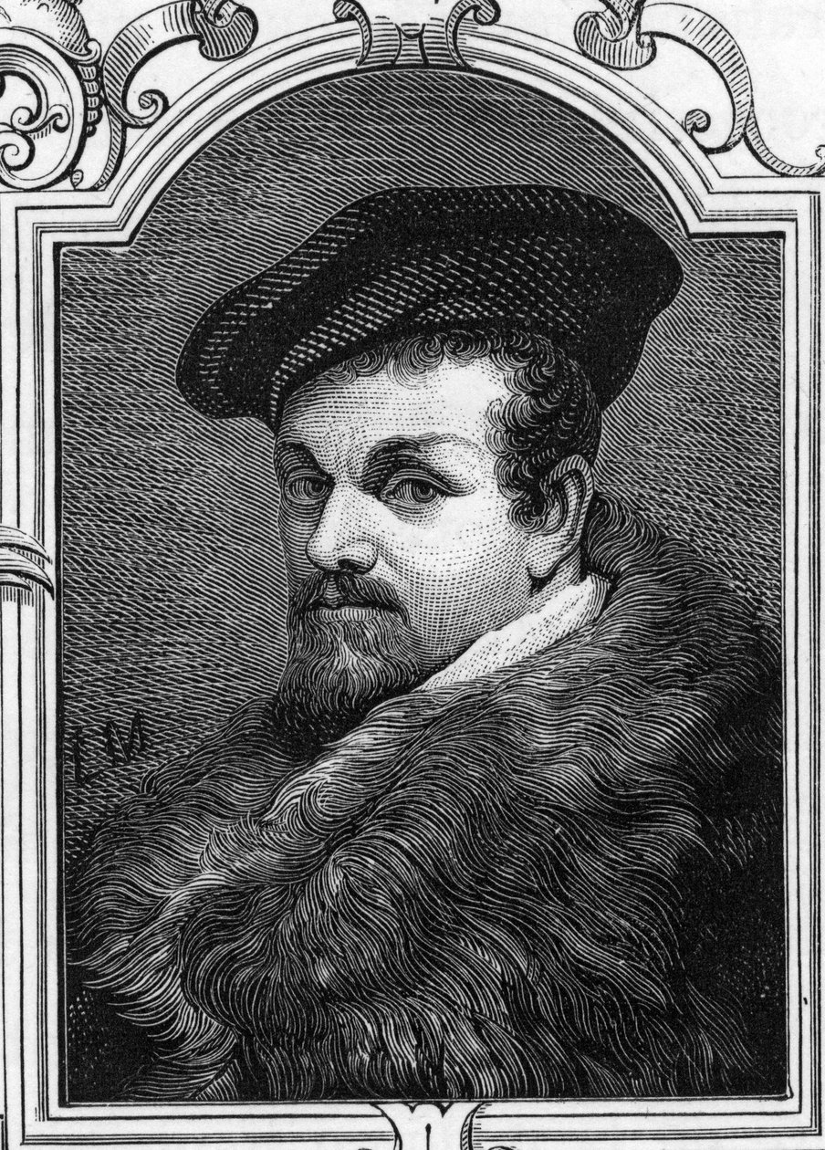 Porträtt av Pier Francesco Mazzucchelli dit il Morazzone (1573-1626) italiensk målare. 1859 gravyr i "" gallerierna i Europa - Italien"" av Armandaud. Privat samling. av Anonymous Anonymous