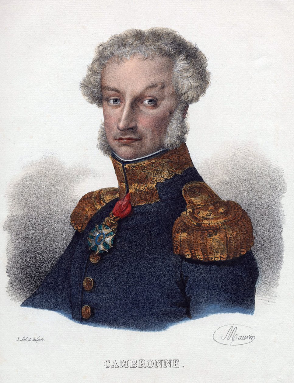 Porträtt av Pierre Cambronne (1770-1842) - Anonym - 1835 - Litografi, akvarell - 32x24 - Privat samling av Anonymous Anonymous