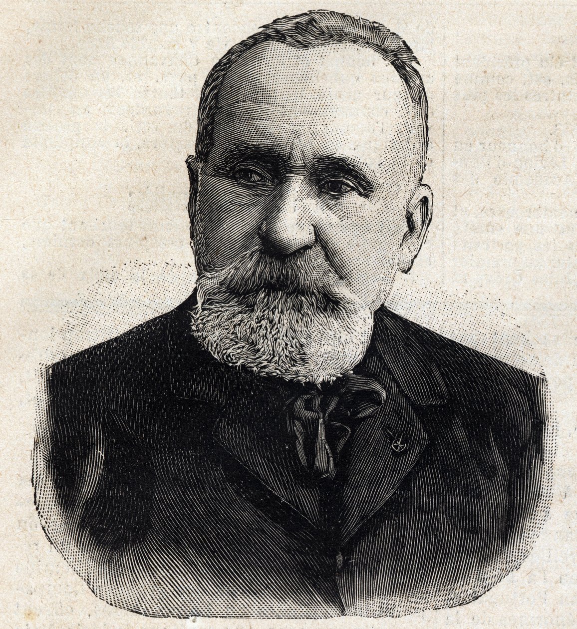 Porträtt av Pierre Puvis de Chavannes (1824-1898) fransk målare, vid den tiden president för Societe Nationale des Beaux Arts. Gravyr i "" Le Petro Parisien"" av Anonymous Anonymous