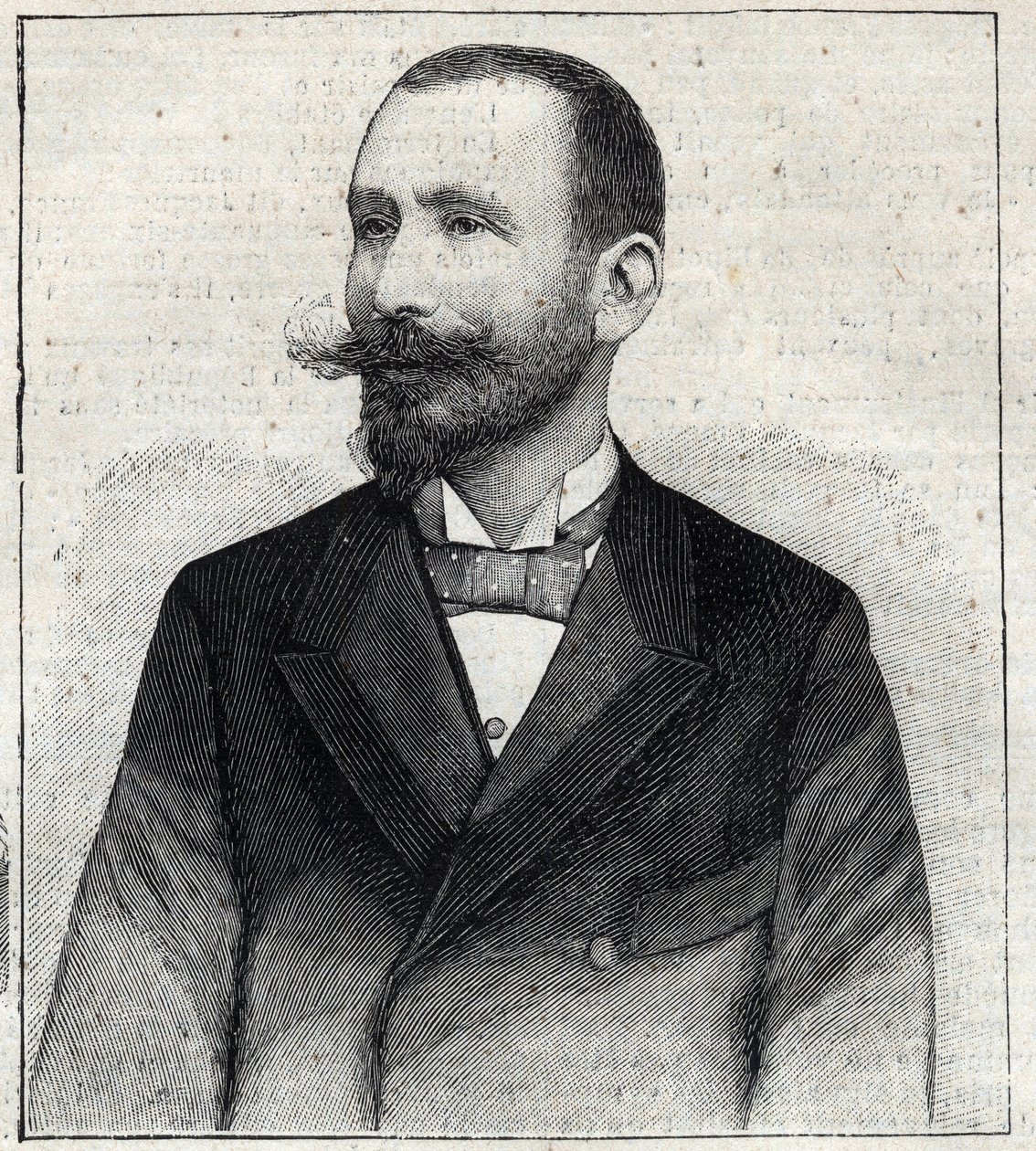 Porträtt av Pierre Sales (1854? -1921?), en fransk författare. Gravyr i "" Le Petro Parisien"" av Anonymous Anonymous