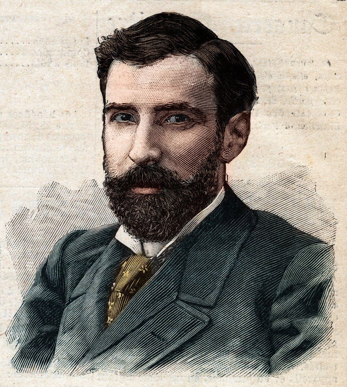 Porträtt av Pietro Paolo Savorgnan de Brazza eller Pierre Paul Francois Camille Savorgnan de Brazza på franska (1852-1905) Generalguvernör i Franska Kongo. Gravyr i "" Le Petro Parisien "" av Anonymous Anonymous
