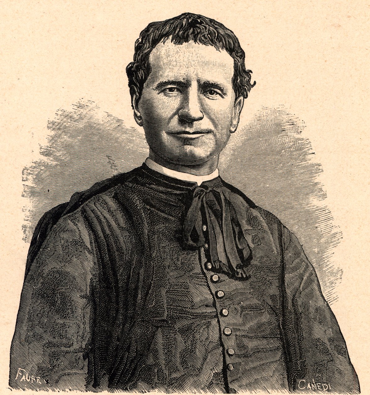 Porträtt av Saint John Bosco eller Don Bosco (Giovanni Melchior Bosco) (1815-1888) 1800-talet (gravyr) av Anonymous Anonymous