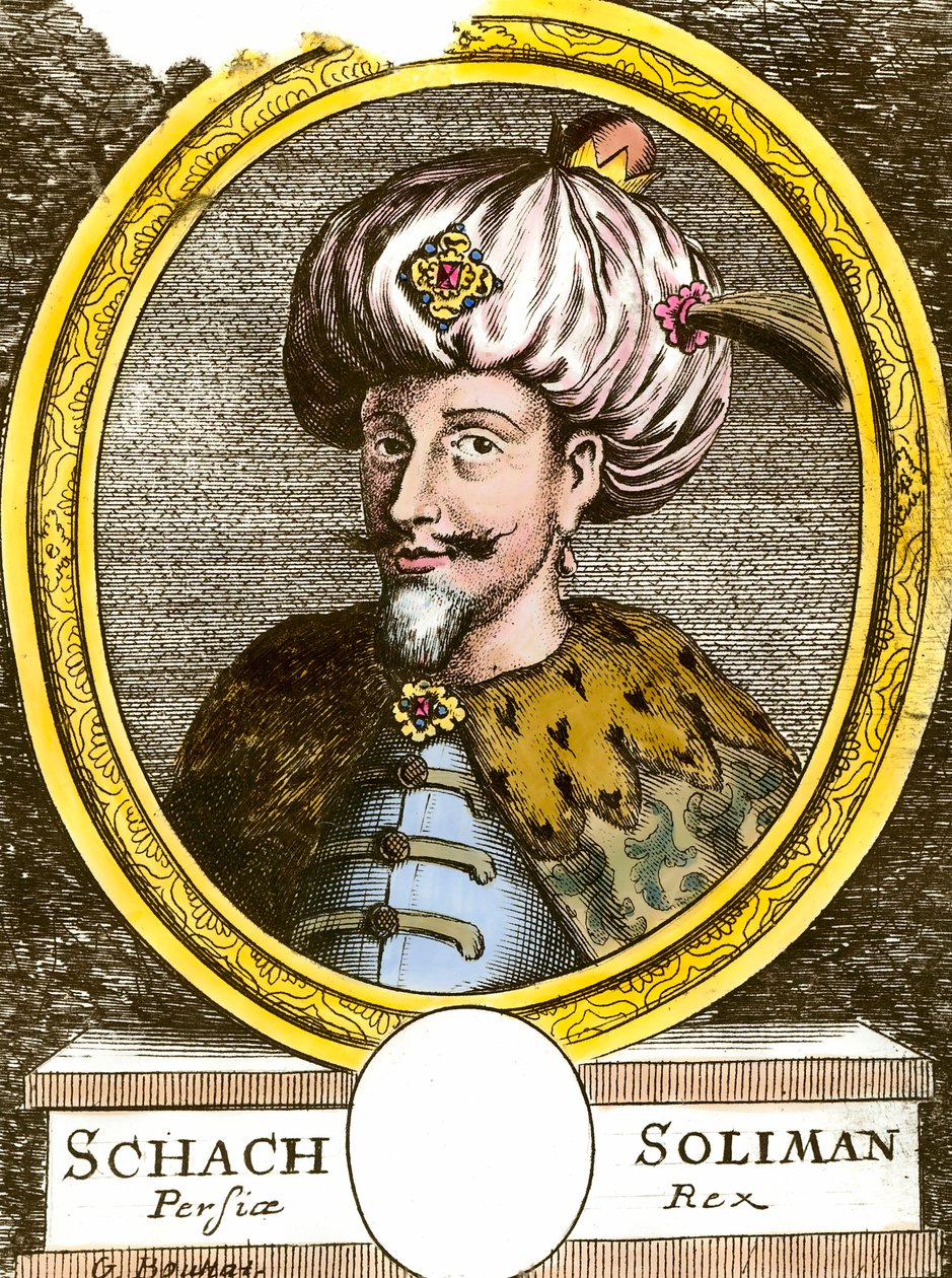 Porträtt av Soliman (Suleyman) I den magnifika (1494-1566), ottomansk gravyr från sultanen från 1700-talet. Privat samling av Anonymous Anonymous