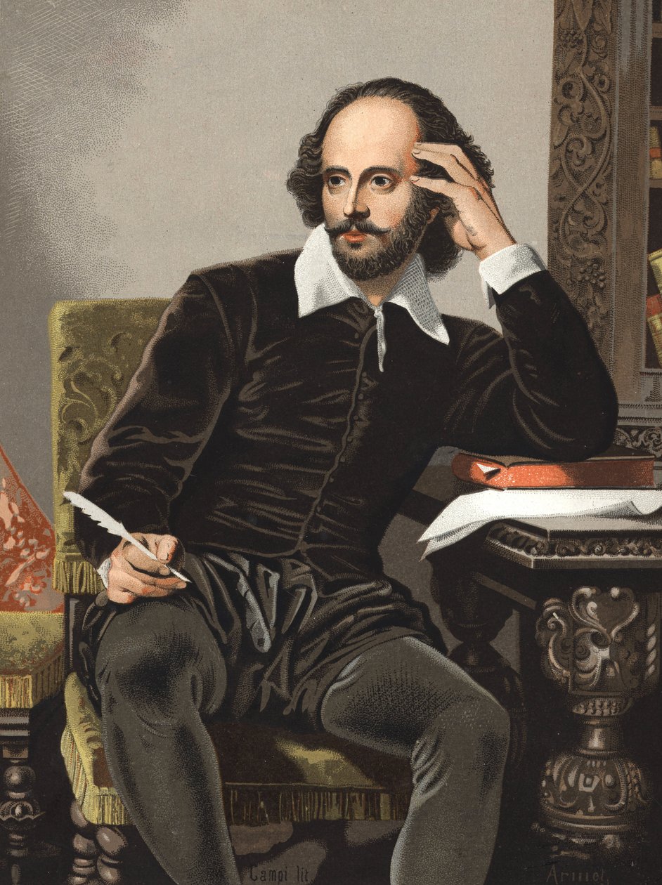 Porträtt av William Shakespeare (1564-1616). från "kändisar män och kvinnor". Barcelona 1877 (gravyr). av Anonymous Anonymous