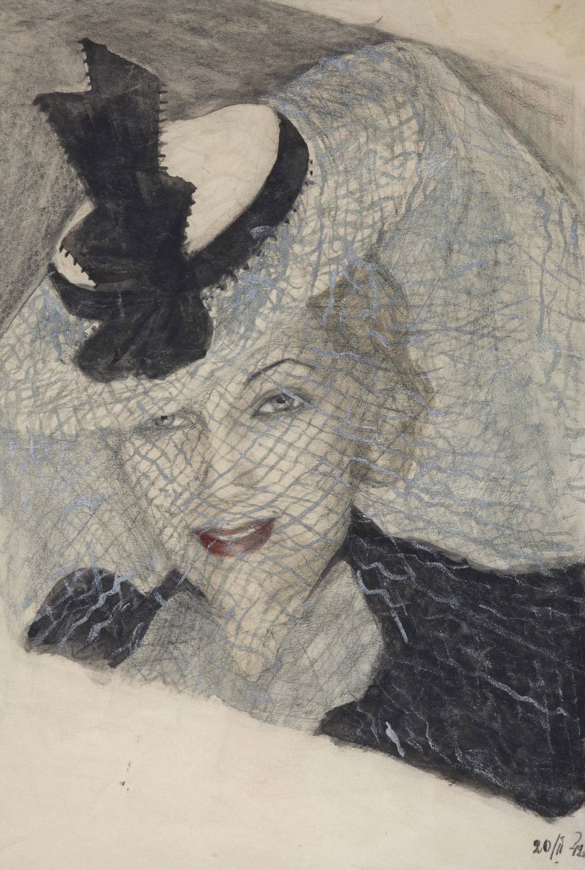 Porträtt av skådespelerskan Lyubov Orlova - Lioubov Petrovna Orlova (1902-1975) - Anonym. Akvarell, Gouache, vit färg, bläck på papper av Anonymous Anonymous