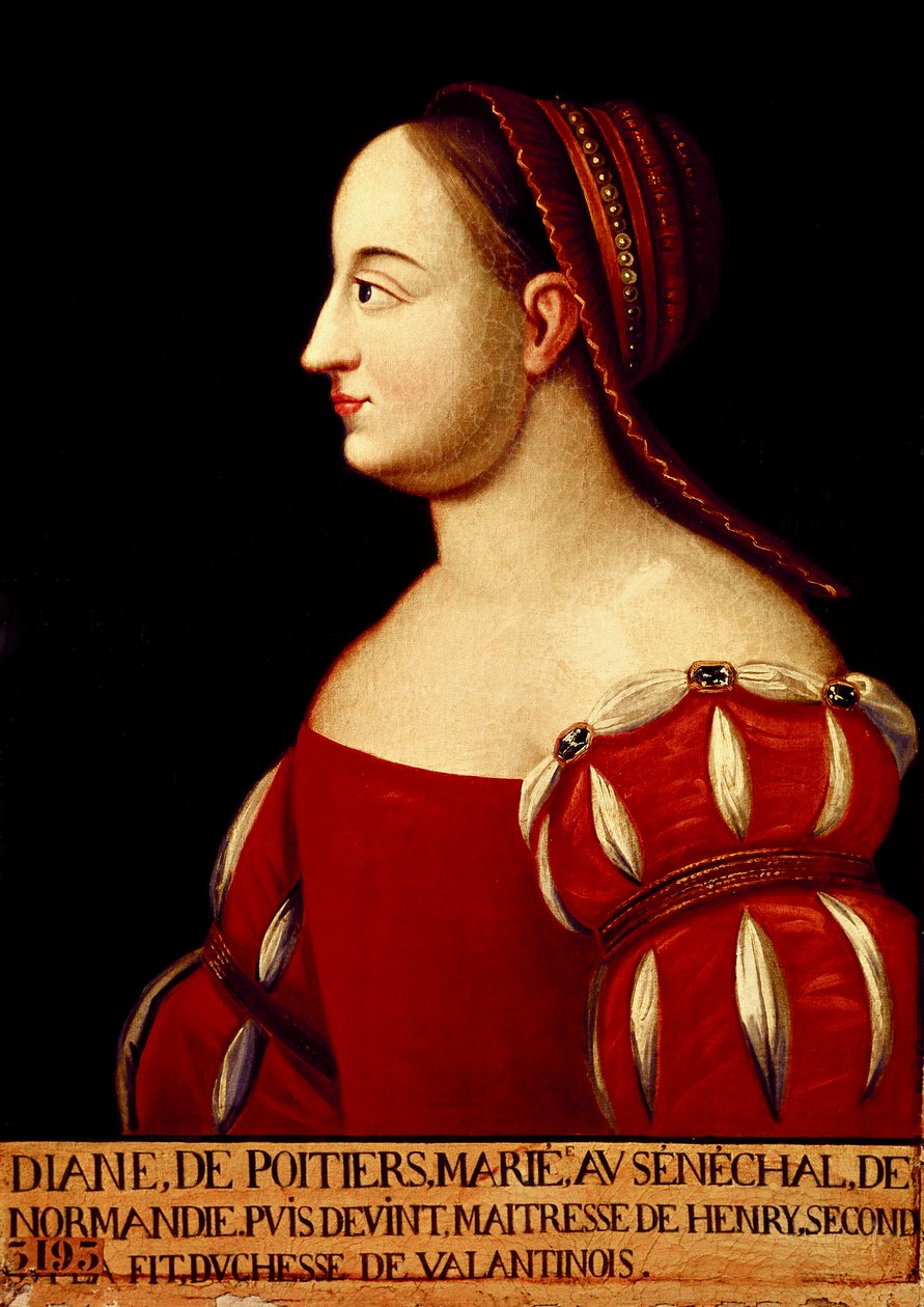 Porträtt av hertiginnan av Valentinois Diana de Poitiers (1499-1566), favorit hos kung Henrik II av Frankrike av Anonymous Anonymous