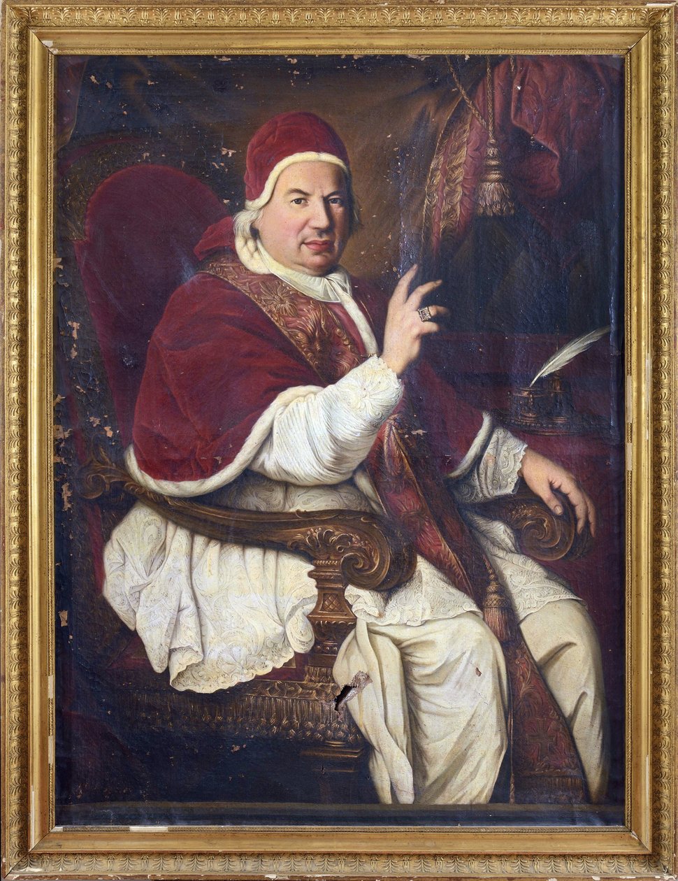 Porträtt av påven Benedikt XIV (1675-1758), anonym . Olja på duk, 1700-talets andra hälft.. Mått: 128x94 cm. Privat samling av Anonymous Anonymous