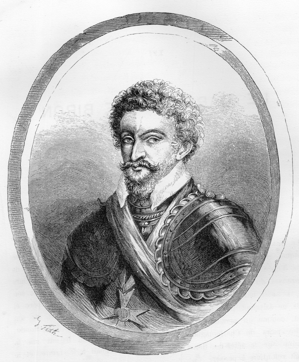 Porträtt av marskalken Charles de Gontaut, baron, sedan hertig av Biron (1562-1602) - Gravyr från 1863 i "Le Livre Rouge - Histoire De L