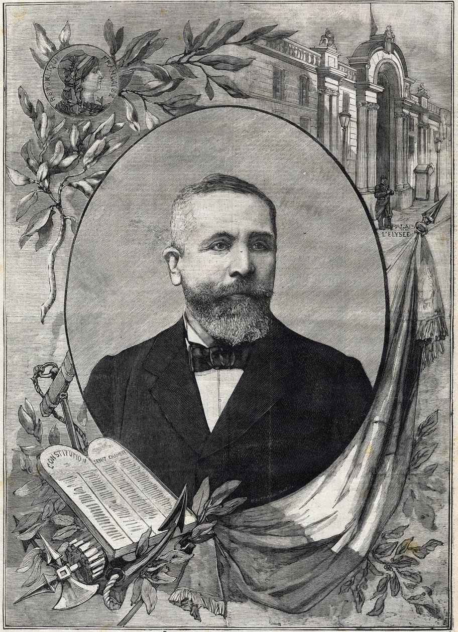 Porträtt av den nye franske presidenten Emile Loubet (1838-1929) vald den 18 februari 1899. Gravyr. I "The Little Parisien" av Anonymous Anonymous