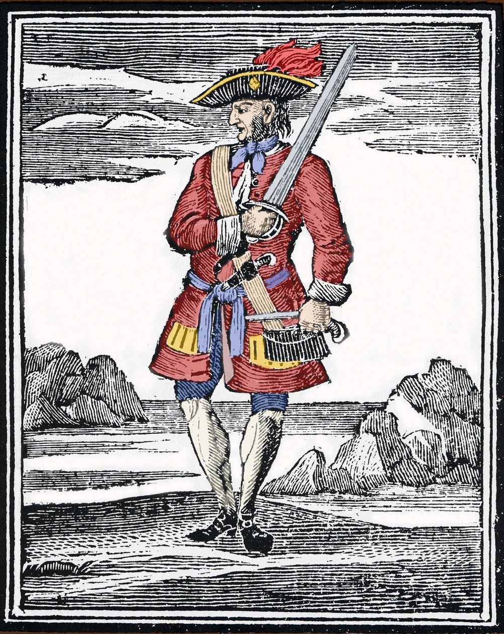 Porträtt av piraten Jack Rackham säger den röde eller John Rackham, mer känd som Calico Jack (? 1720). Gravyr. av Anonymous Anonymous
