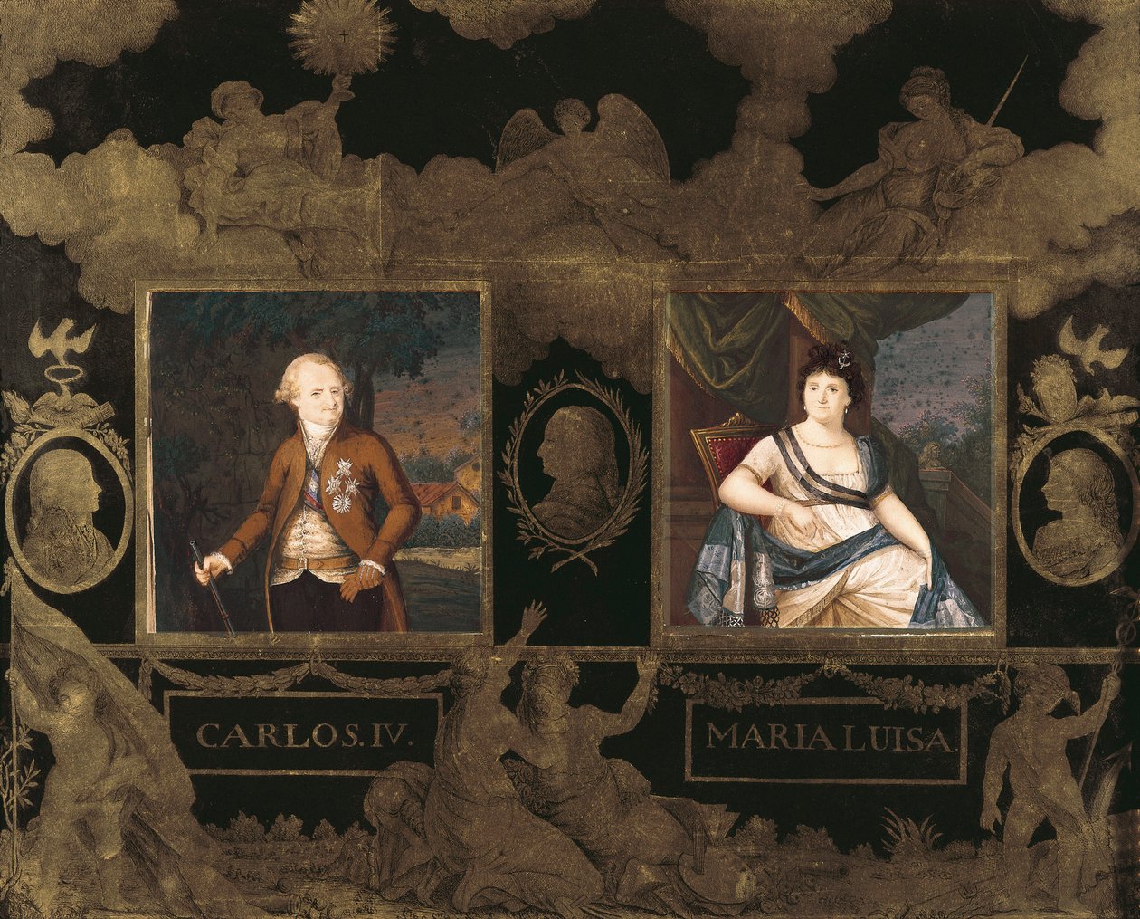 Porträtt av kung Karl IV (Carlos) av Spanien (1748-1819) och hans hustru Marie Louise av Bourbon Parma (Maria Luisa) (1751-1819) av Anonymous Anonymous